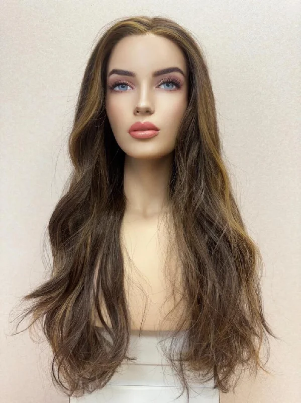 14-24" Brown Virgin Human Hair Hand-tied French lace Medical Wigs