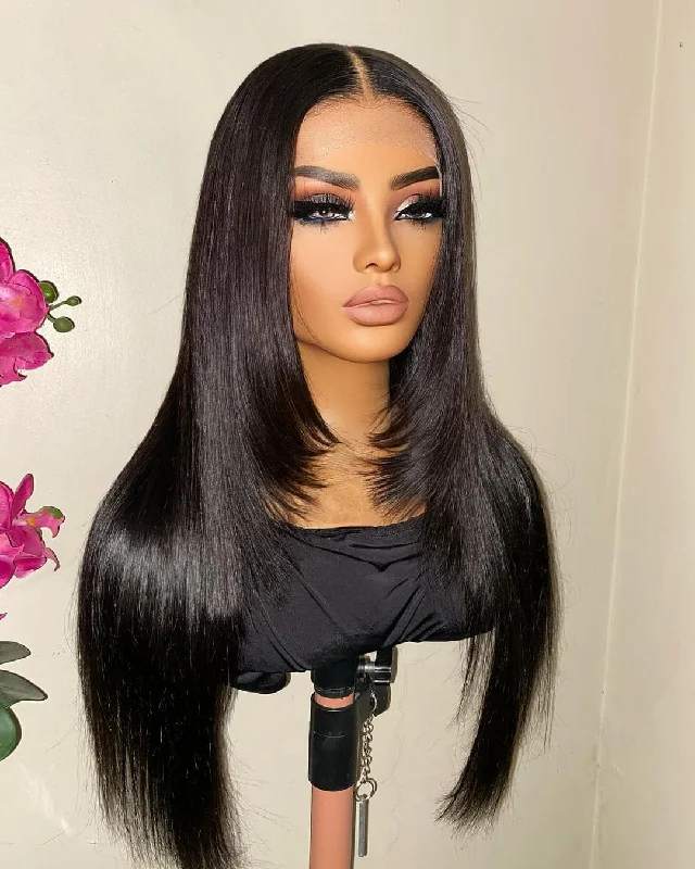 14-24inch Natural Color⁣ HD Lace Layered Cut Glueless Straight 6x5 Closure Human Hair Wig