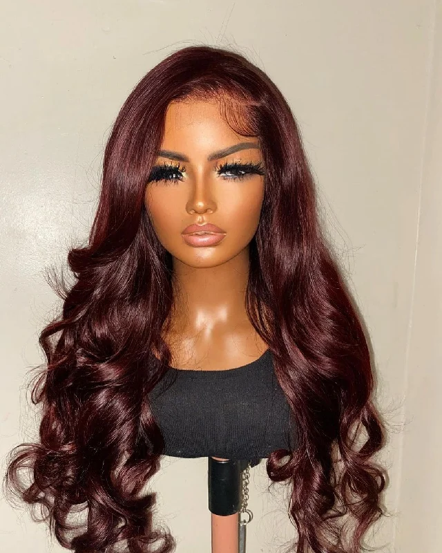 14-24inch 99J Burgundy Put On And Go Glueless Loose Baby Wave 5x5 HD Lace Closure Human Hair Wig