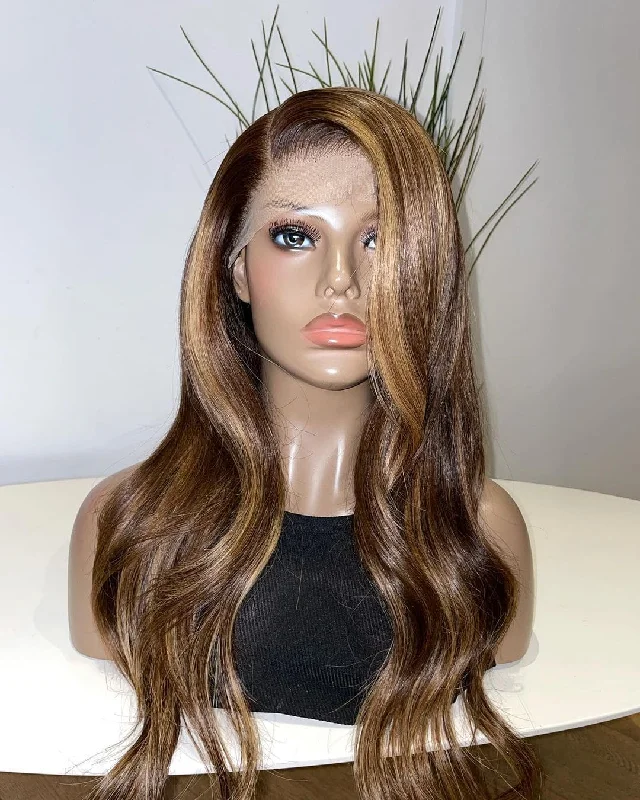 14-24inch Blonde Highlighted Ash Brown HD Lace Front Brazilian Virgin Human Hair Wigs