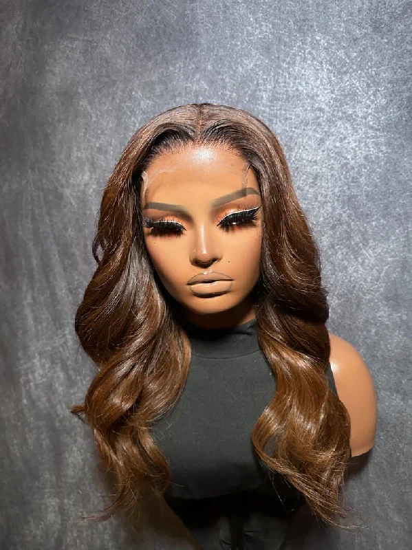 14-24inch Honey Brown Pre Plucked Glueless Wave HD Lace 6x5 Closure Human Hair Wig