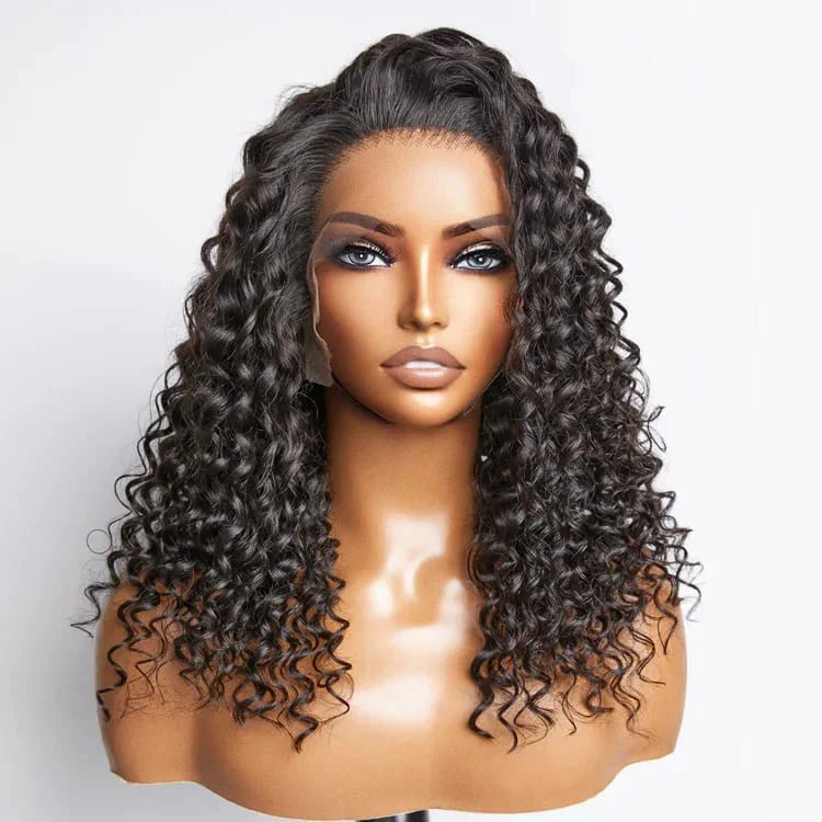 14-24inch Natural Color Deep Wave Curly Pre Plucked 13*4 HD Lace Front Human Hair Wig