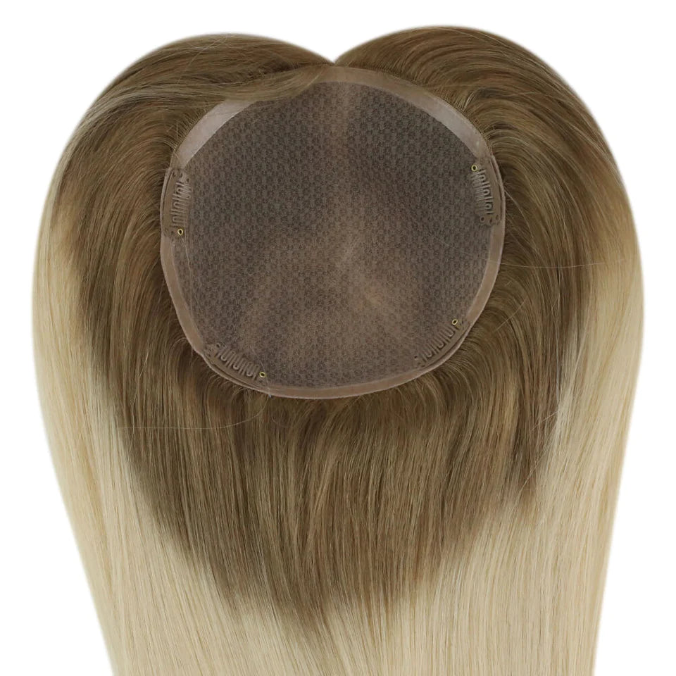 12-20inch Breathable Silk base With Clip In Human Hair Topper