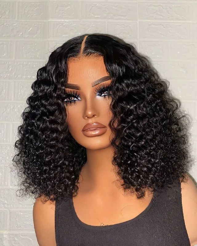 16-28inch Black Bleached Knots Glueless Curly Transparent Lace 6x5 Closure Human Hair Wig