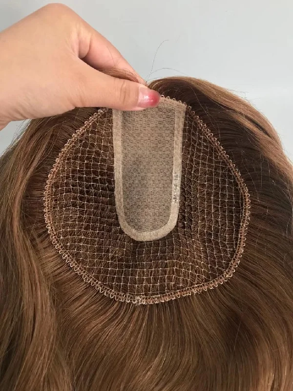 14-20inch Caramel Brown Fish Net Silk Base Virgin Human Hair Topper