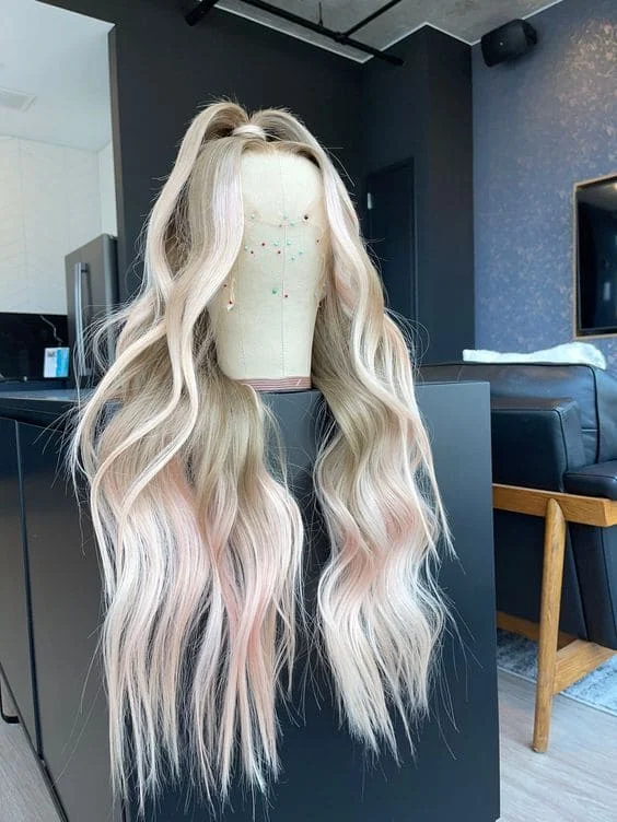 20-26inch Blonde With Pink Highlights HD Lace Front Russian Virgin Human Hair Wigs