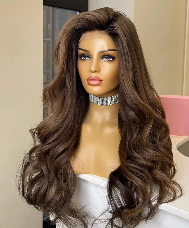 20-26inch light brown wave 13x6 HD Lace Frontal human hair Wig