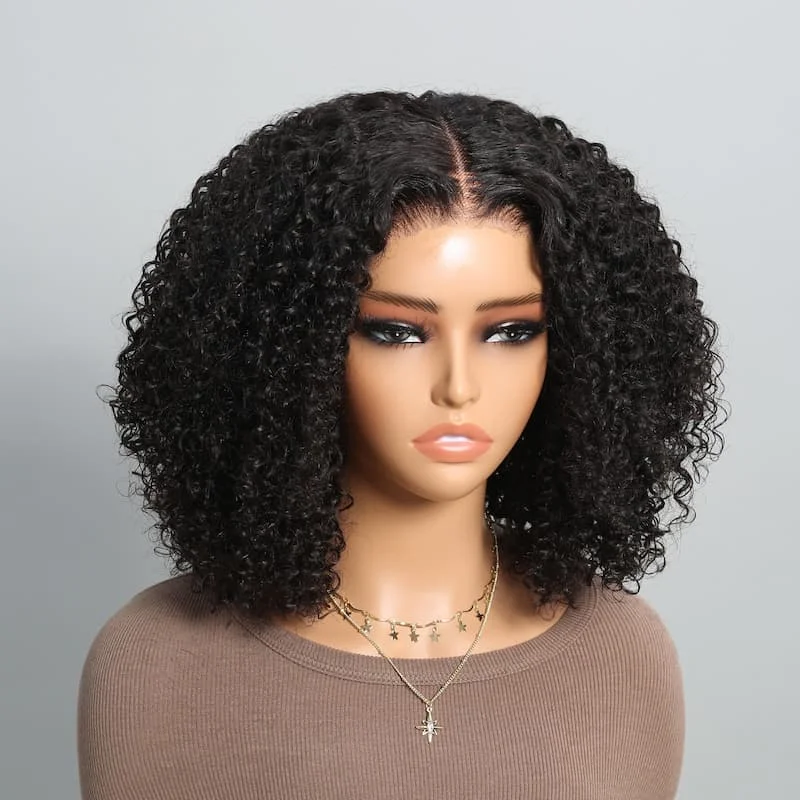 210% Density 6x6 Lace Closure Wigs Short Curly Human Hair Bob Wigs Wear Go Wigs