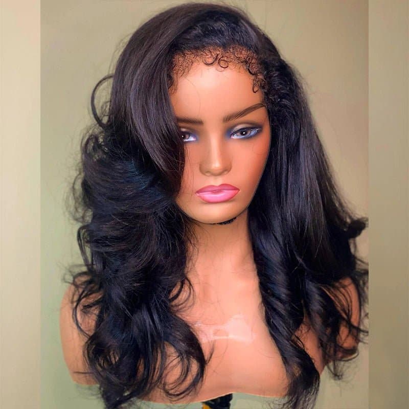 24Inch Black Body Wave Baby Hair Pre Plucked Glueless 250% And 180% Density HD Human Hair Lace Wigs