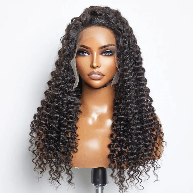 Natural Color Curly Deep Wave Glueless 13x4 Front Lace Human Hair Wig