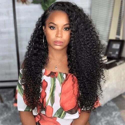 wigs for women with fine edges -Megalook Kinky Curly 360 Lace Frontal Wig Preplucked Brazilian Curly Lace Wig With Baby Hair