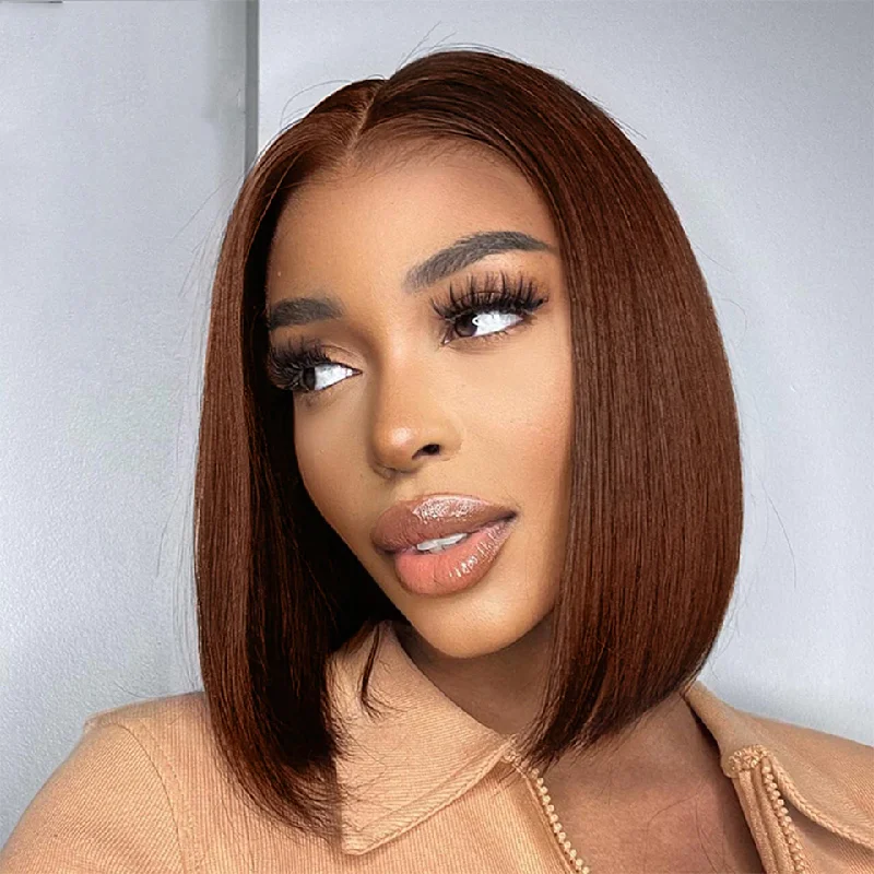 long black wigs for chic styles -(Super Deal)Classic&Chic #4 Chocolate Dark Brown Straight 4x4/5x5/5x6/13x4/13x6 Lace Front Bob Wig With Pre-plucked Natural Hairline