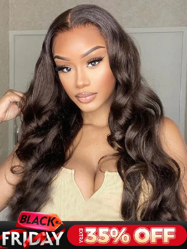 affordable lace wigs for stylish looks -CurlyMe #4 Chocolate Brown Pre Cut Glueless Lace Body Wave Wear Go Wig