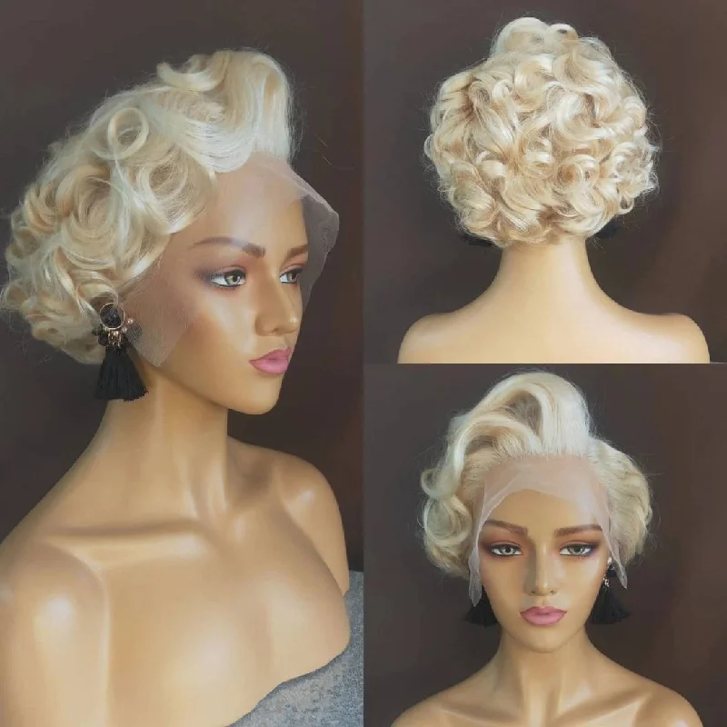 Pixie Cut Short Curly Bob 613 Blonde 13x6 Lace Frontal Human Hair Wigs