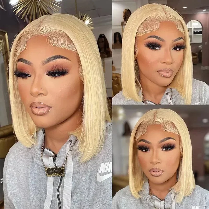 Brennas Hair 613 Blonde Short Bob Straight Hair Wig 13x4 Lace Front Human Hair Wigs