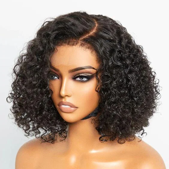 8-18inch Natural Color Curly 4C Edges Bob Pre Plucked 13*4 HD Lace Front Human Hair Wig