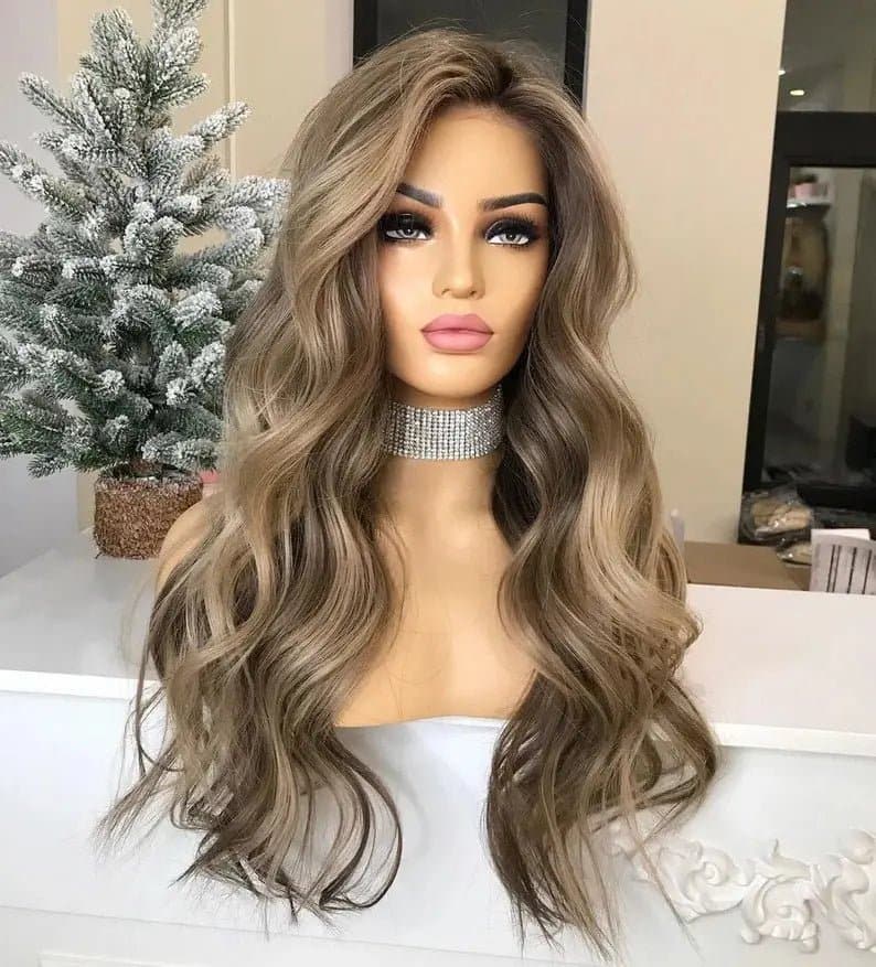 16-24inch Ash Brown Wave Transparent 4*4" Silk Top Lace Front Human Hair Wigs