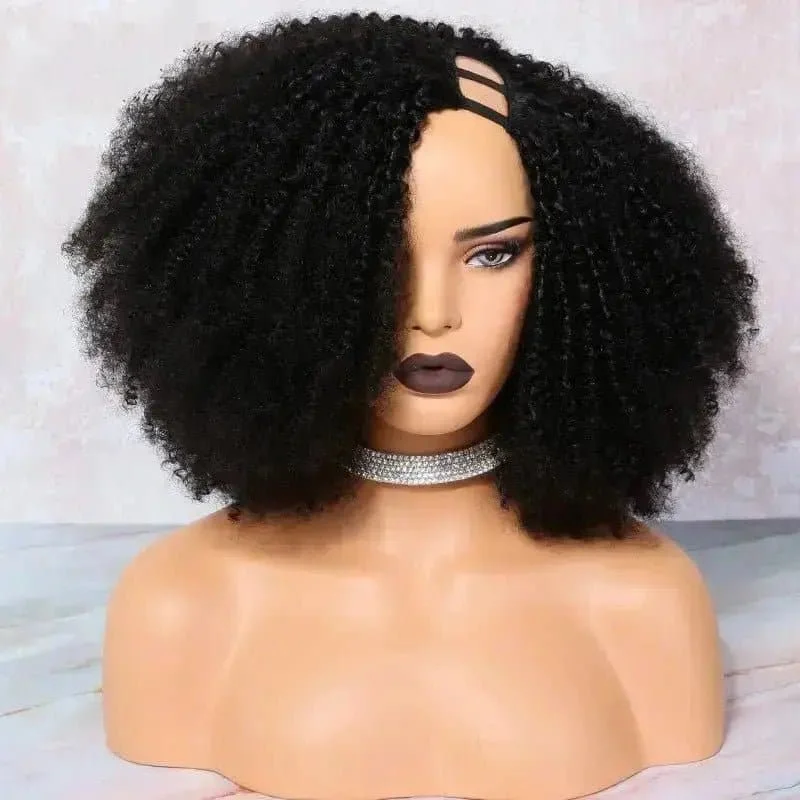 10-30 inch 4B 4C Glueless Afro Kinky Curly U Part Remy Human Hair Wig