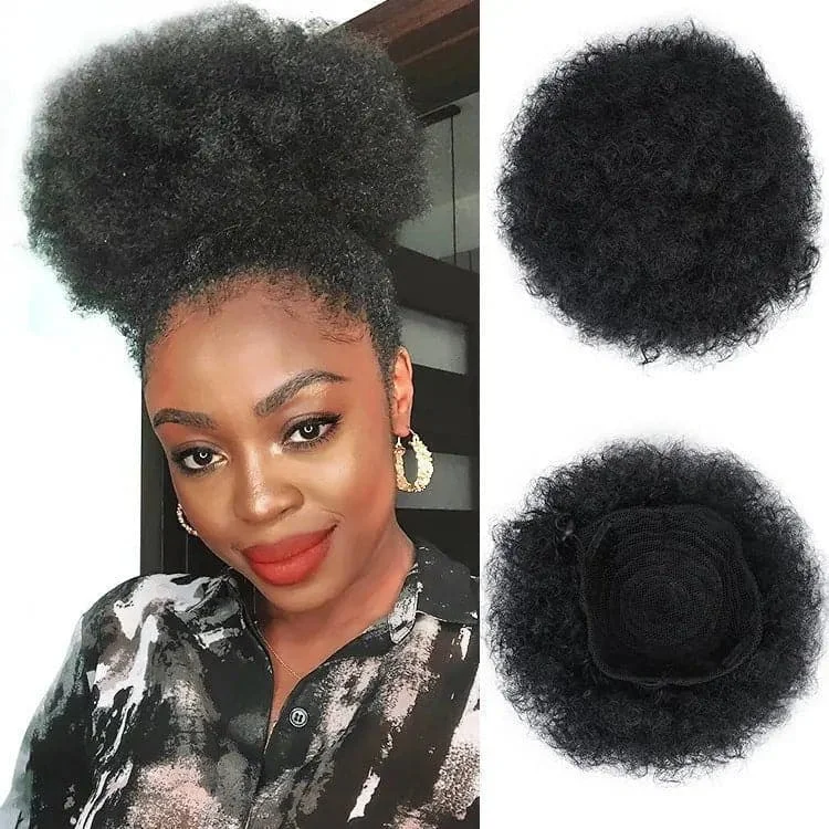 8inch Afro Puff Drawstring Ponytail Human Hair Ombre Kinky Curly Ponytail