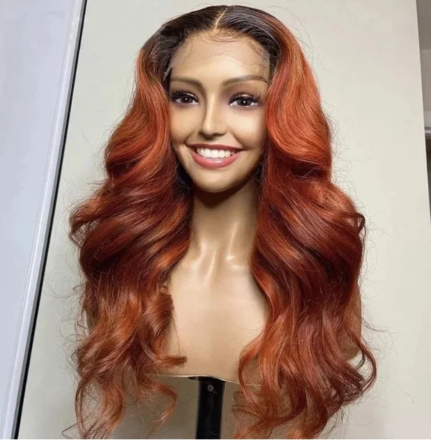 12-26inch Ombre Red Auburn Body Wave Transparent Full Lace Human Hair Wig