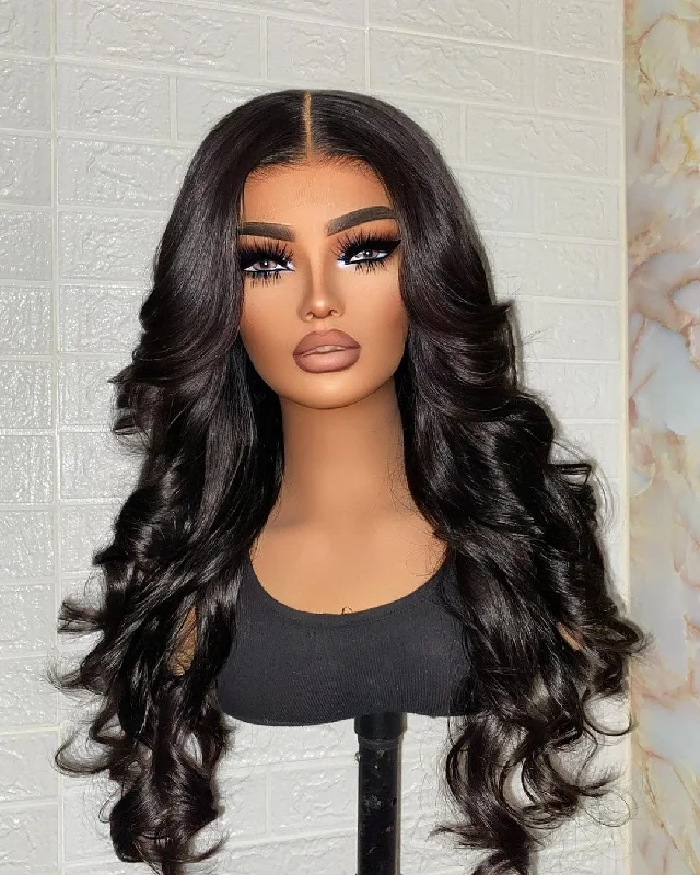 10-26inch Black Body Wave Pre Plucked Hairline Glueless 13*6 HD Lace Front Human Hair Wigs