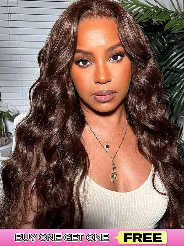 high-quality wigs for winter styling -CurlyMe #4 Chocolate Brown Pre Cut Glueless Lace Body Wave Wear Go Wig