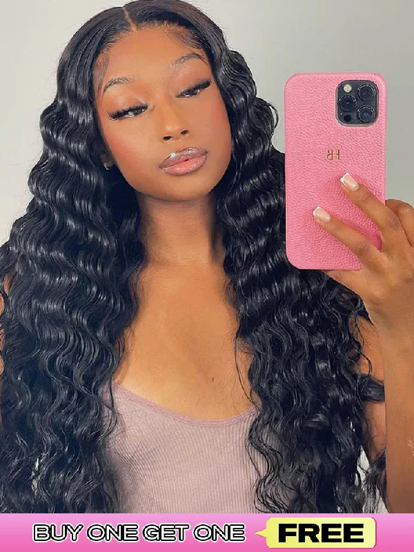 long hair wigs for elegant looks -CurlyMe Loose Deep Wave Hair 5x5 Swiss Lace Closure Wigs Pre Plucked Natural Color