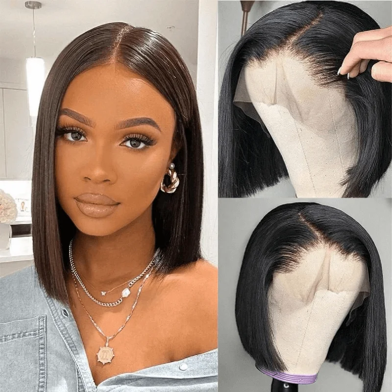 Brennas Hair Bob Wig Human Hair Full Lace Wig Straight Bob Full Lace Wigs Human Hair 180% Density Short Bob Wigs for Black Women Human Hair Full Lace Glueless Bob Wigs Human Hair Pre Plucked