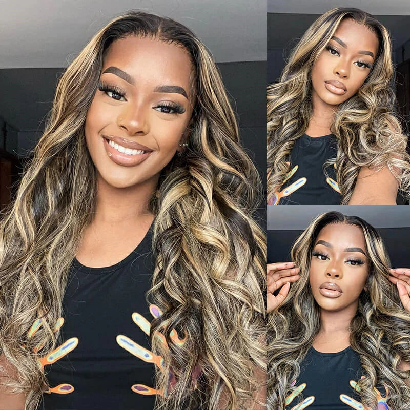 Brennas Hair Balayage Highlights Colored Wig 4x4/13x4 Lace Body Wave Wig Brazilian Human Hair Wigs Pre Plucked 4x4 Lace Closure Wig for Women