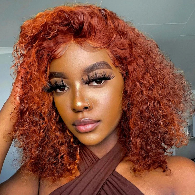 Ginger Orange Curly Human Hair Wig Bouncy Curly Bob Wigs 100% Unprocessed Brazilian Vrigin Human Hair Wigs - Brennas Hair