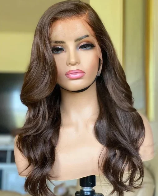 12-24inch Brown #4  Body Wave 360 Transparent Lace Front Human Hair Wigs