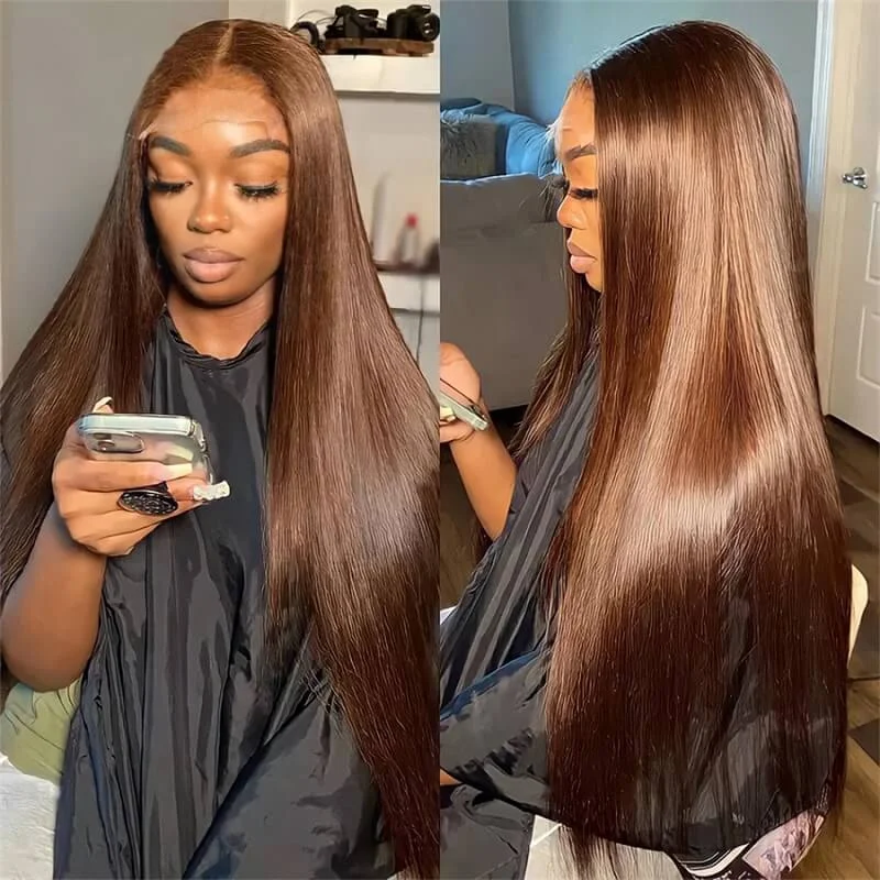 Brennas Hair #4 Chocolate Brown 4x4 HD Lace Straight Wig Human Hair Wigs