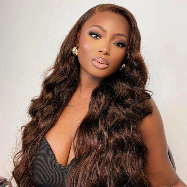 Brennas Hair Chocolate Brown Glueless Wigs Straight/Body Wave Wigs 180% Density Pre Plucked Human Hair for Black Women