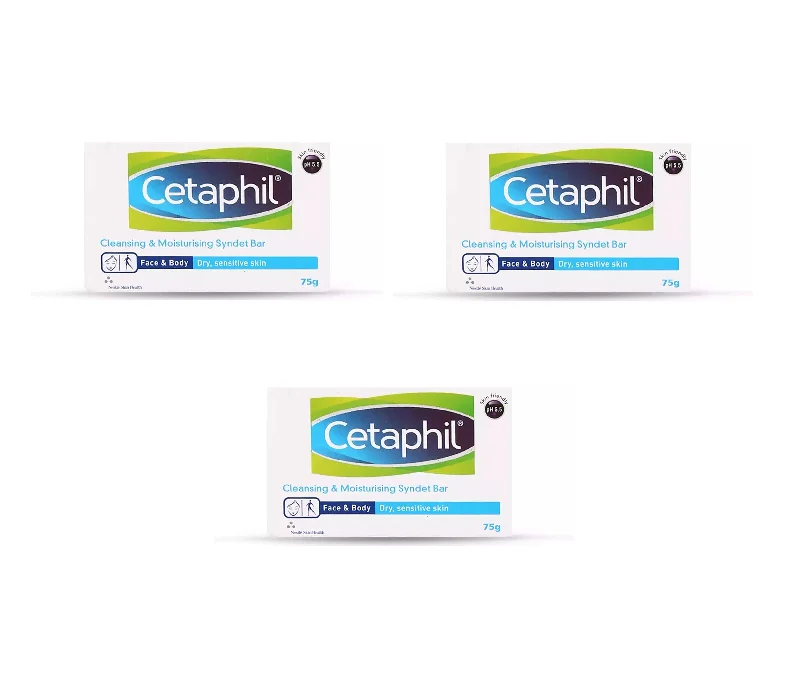 Cetaphil Cleansing And Moisturising Syndet Bar, 75g, PACK OF 3