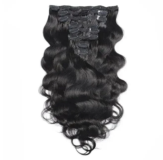 10-24 inch Natural Black Color Machine Made Clip In Human Hair Extensions