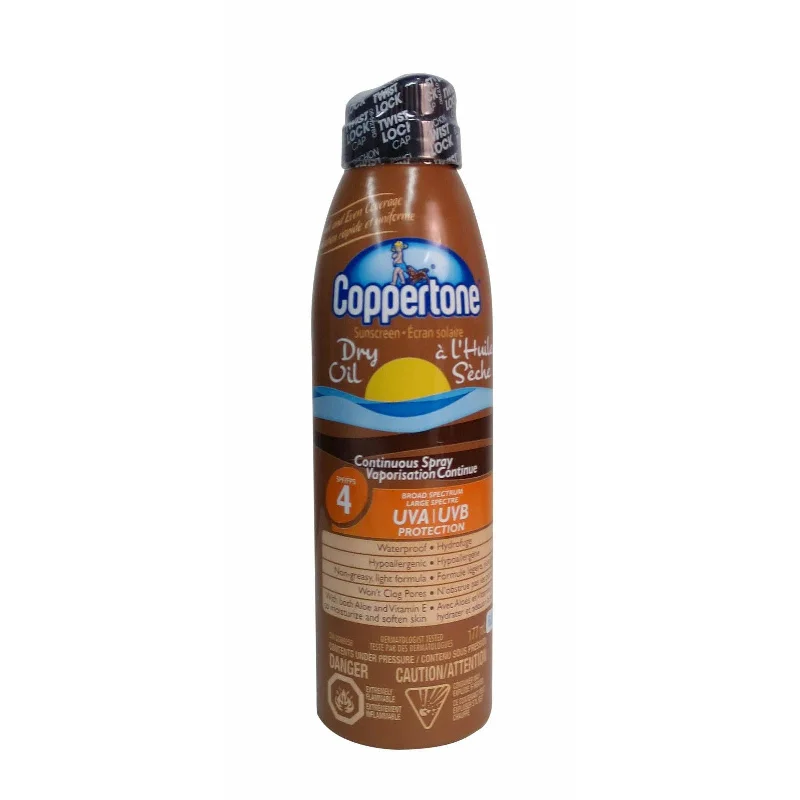 Coppertone Dry Oil Waterproof Sunscreen Spray SPF 4, 6 oz