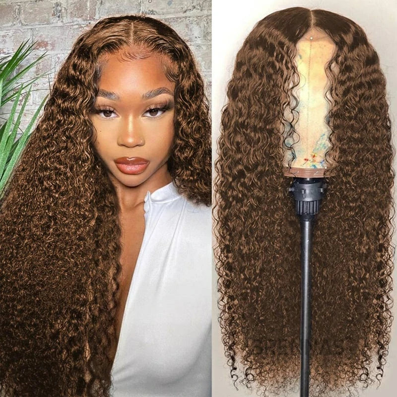 #4 Brown Curly Human Hair 4x4 HD Lace Closure Dark Brown Curly Wig Pre plucked with Baby Hair