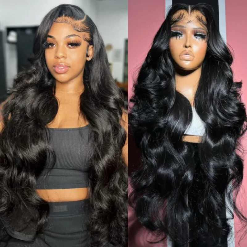 wigs for women with short neck -Fleeky Hair 10A Brazilian Body Wave 13x6 Lace Frontal Wig Transparent Lace Wigs