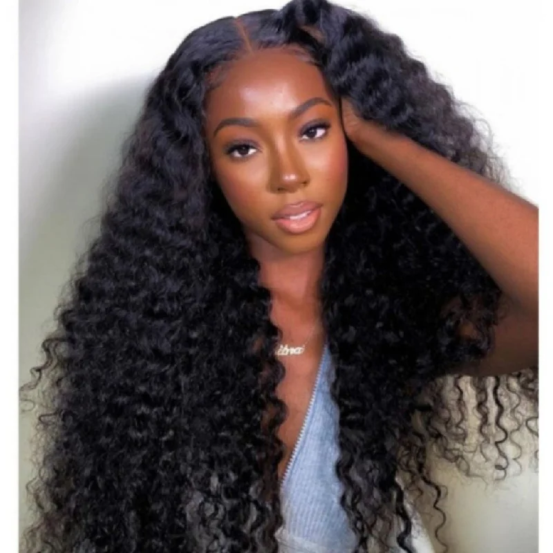 wigs for bald women looking for volume -Fleeky Hair 10A Brazilian Deep Wave 13x6 Lace Frontal Wig Transparent Lace Wigs