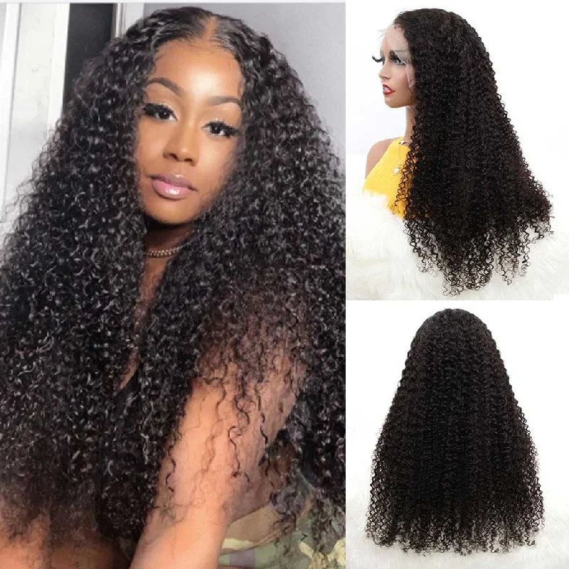 easy-to-wear synthetic wigs for beginners -Fleeky Hair 10A Brazilian Kinky Curly 13x6 Lace Frontal Wig Transparent Lace Wigs