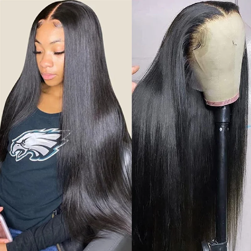 glueless wigs for everyday convenience -Fleeky Hair 10A Brazilian Straight 13x6 Lace Frontal Wig Transparent Lace Wigs