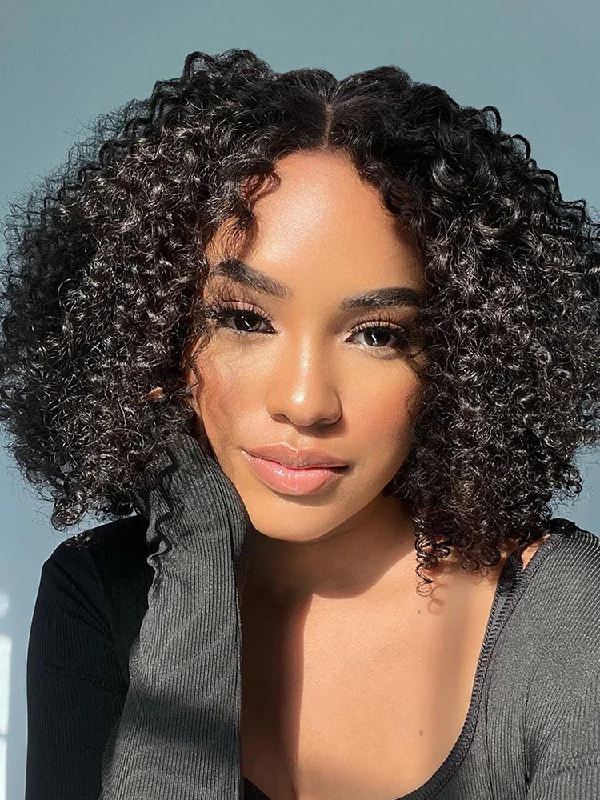 full lace wigs for versatile hairstyles -CurlyMe Kinky Curly Glueless Bob Wig Pre Cut 6x4 HD Lace Wear Go Wig