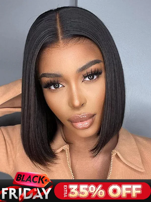 straight wigs for women with sleek finish -CurlyMe Pre Bleached Straight Glueless Bob Wig Pre Cut 6x4 HD Lace Wear Go Wig