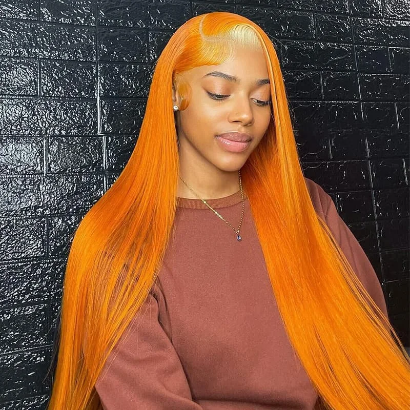 voluminous straight wigs for dramatic effect -210% Density New Gradient Long Straight Hair Highlights 613 With Ginger Orange Colored Wigs