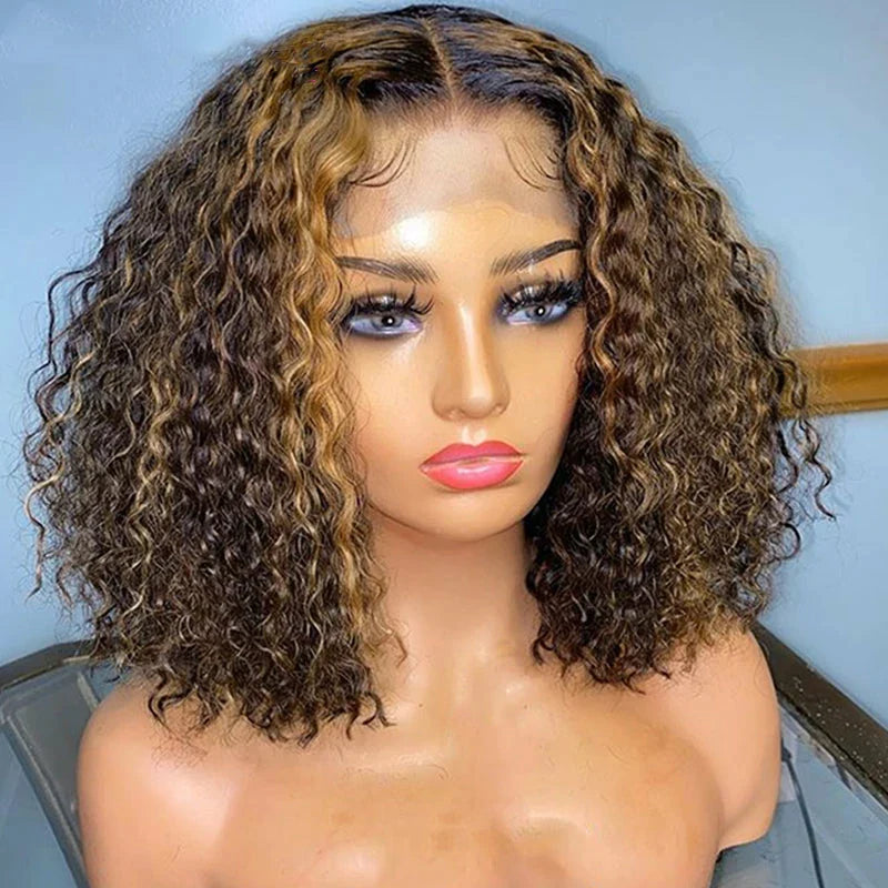 Brennas Hair P4/27 Highlight Wig Curly Bob Transparent 13x4/13x6 Lace Front Human Hair Wig