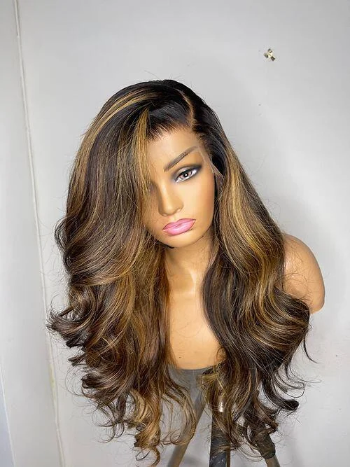 10-30inch Highlight Ombre Brown Wave 13*4 HD Lace Front Human Hair Wig