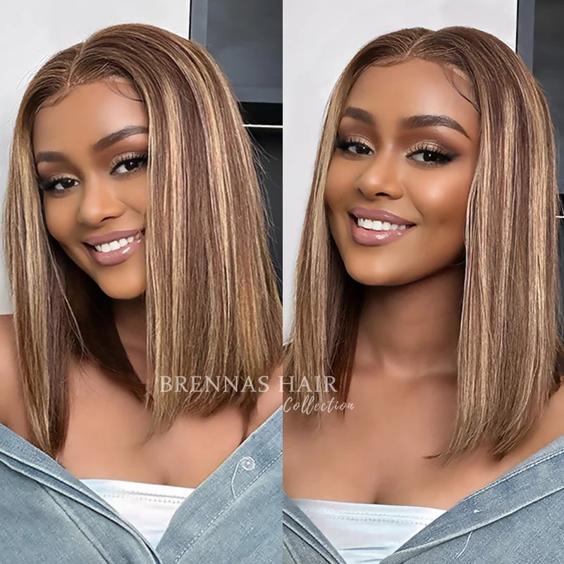 Brennas Hair Highlight p4/27 Straight Bob Human Hair 13x4/13x6 Lace Front Glueless Wigs