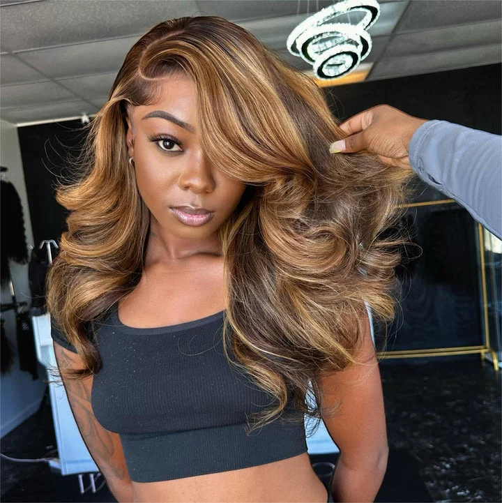 wigs for women with large heads -Hot Star 210% Density Highlight Honey Brown 6x4 Glueless Ready Go Wig 13x6 Lace Front Wig