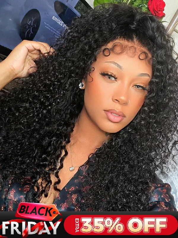 human hair wigs for women with free parting -CurlyMe 3C Edges Wear Go Glueless Water Wave Wig With Sweet Curly Babyhair