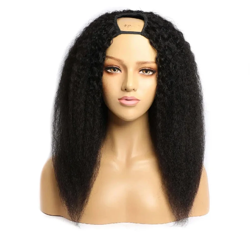 10-24 inch Black Kinky Straight U Part Machine Remy Human Hair Wigs